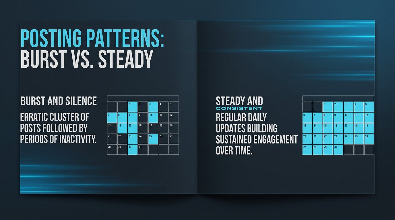 Calendar grid showing burst-then-silence pattern