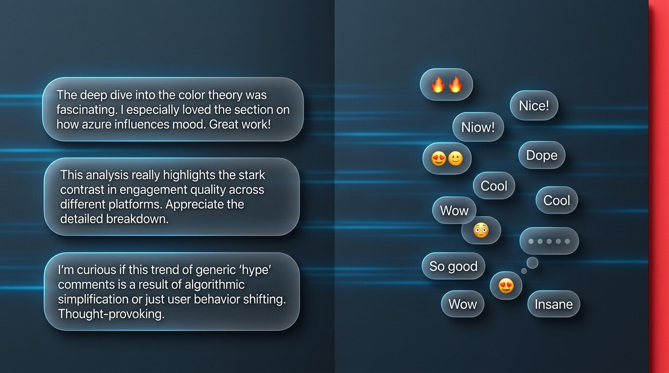 Two-zone card contrasting real comments vs fake bot comments