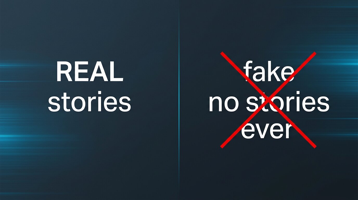 Two-zone: real has stories, fake has none