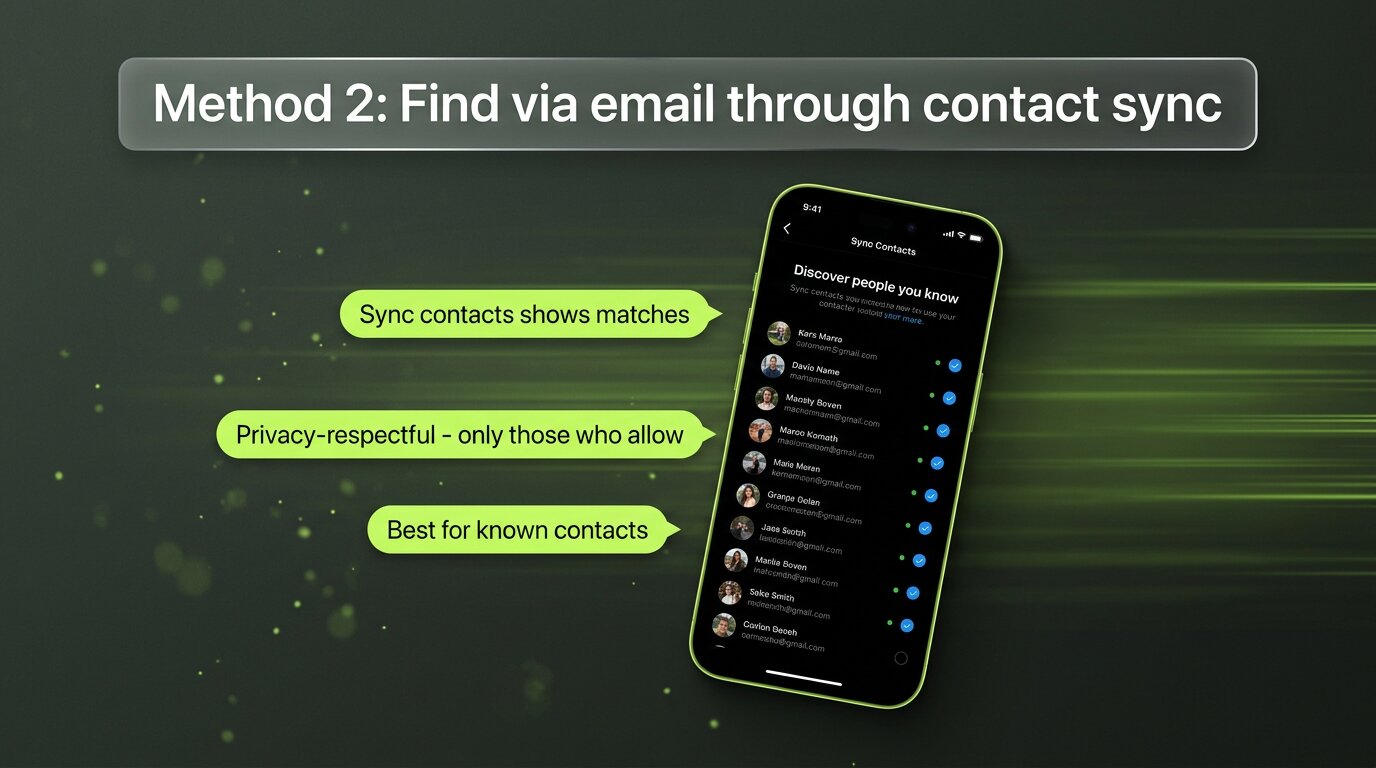 Instagram sync contacts prompt showing matched contacts with green dots