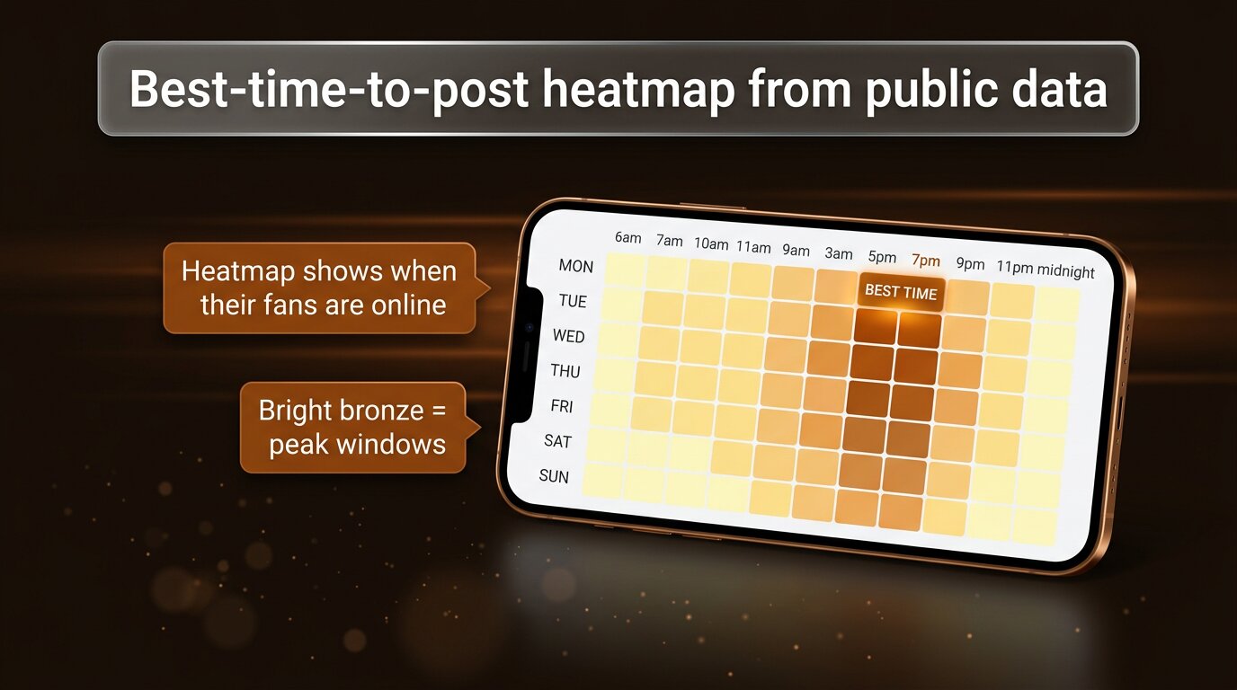 7-day heatmap calendar showing MON-7pm as peak engagement window