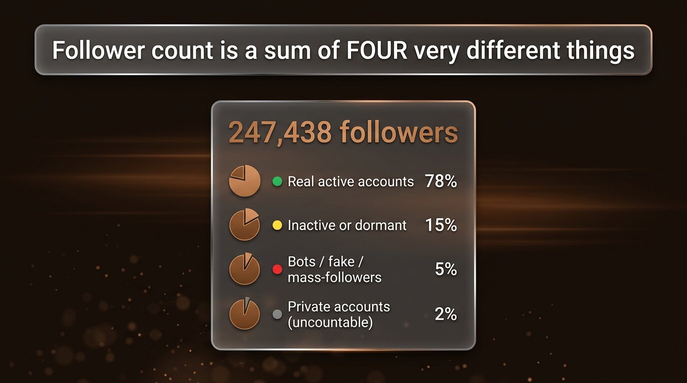 Follower count breakdown: real, dormant, fake, private