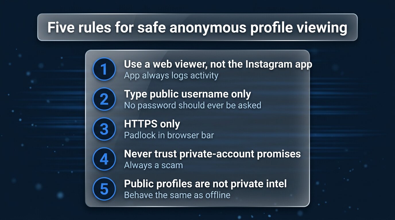 Five rules for safe anonymous profile viewing