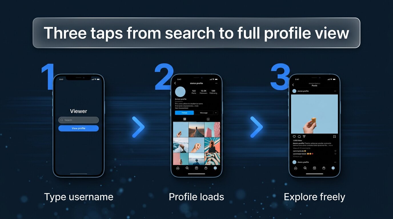 Three-step flow: type, profile loads, explore