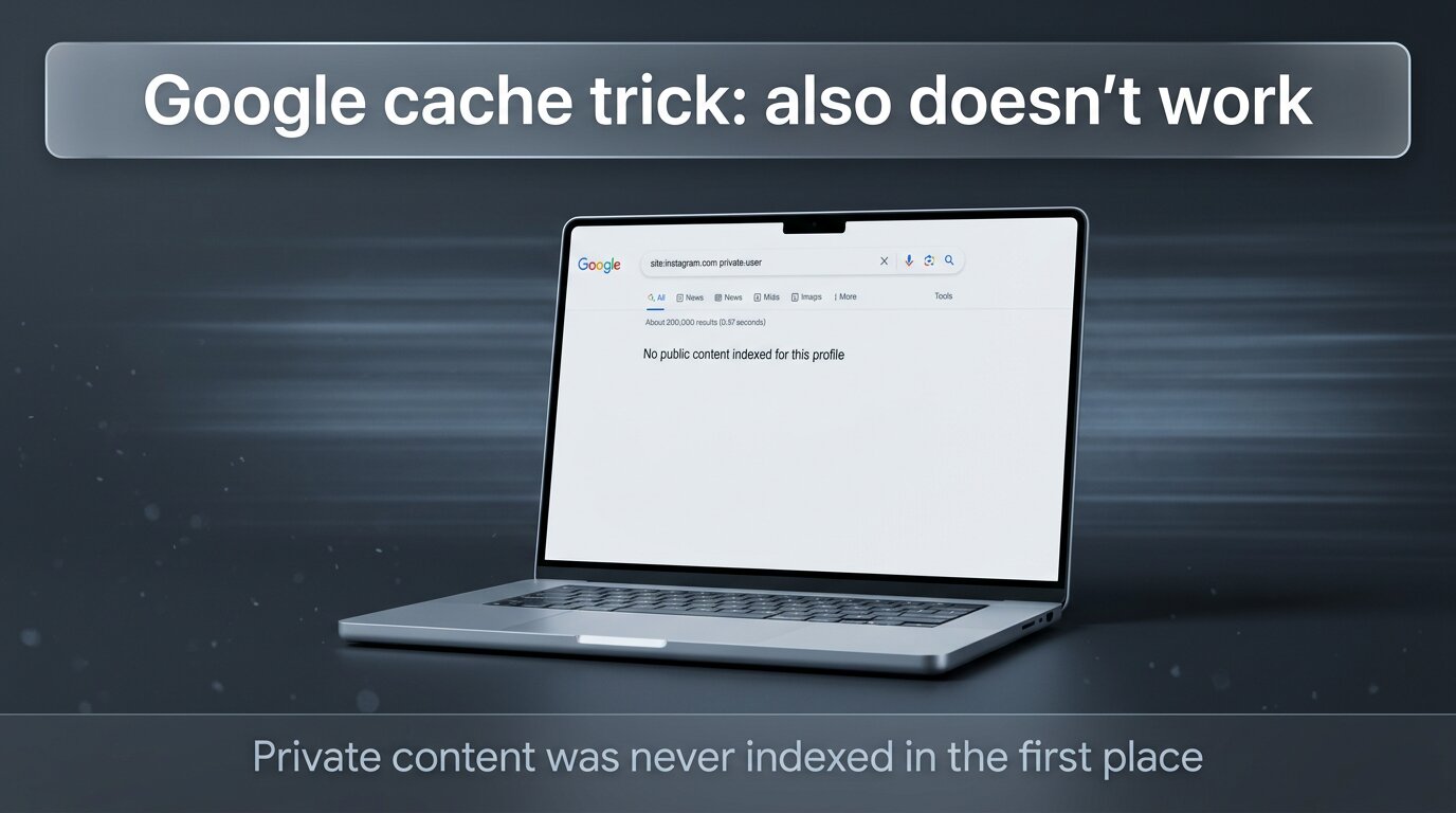 Laptop showing Google search returning zero results for private account
