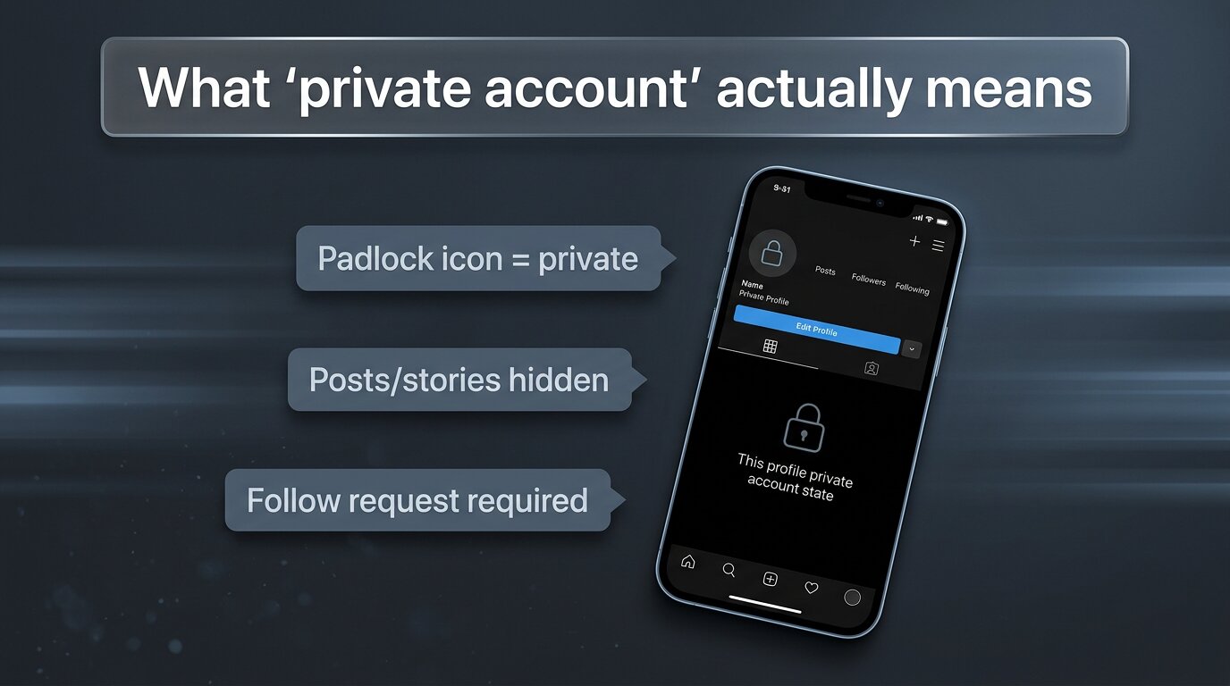 Instagram private profile with padlock and locked-state graphic
